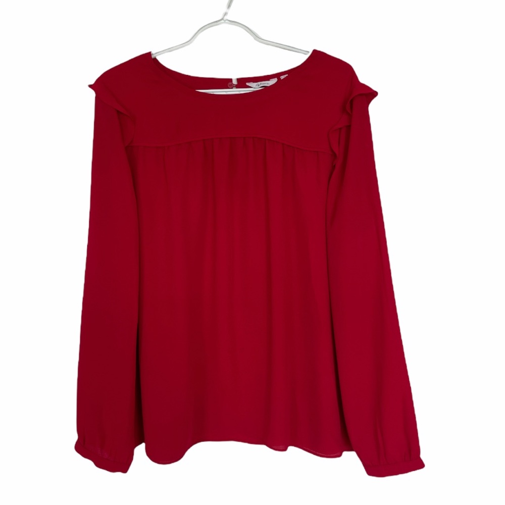 Reitmans XXL Red Blouse, shoulder ruffle detail